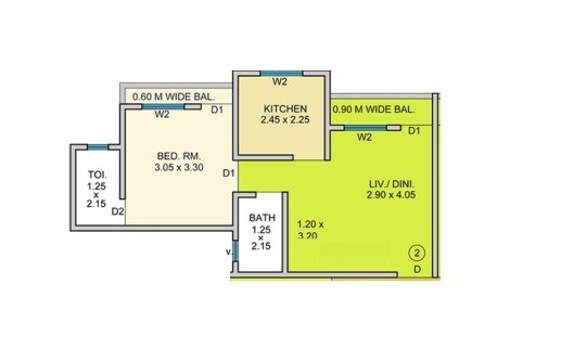 Floor plan of 1 BHK 366 Sq. Ft. Apartment in Gayatri Complex Dombivli, Thane