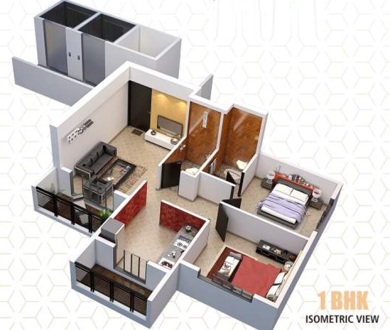 Floor plan of 1 BHK 386 Sq. Ft. Apartment in Gayatri Surval Heights, Thane