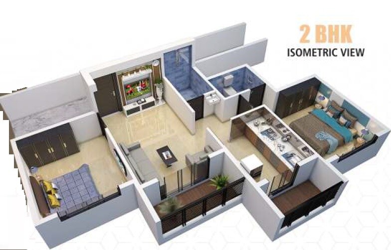 Floor plan of 2 BHK 510 Sq. Ft. Apartment in Gayatri Surval Heights, Thane