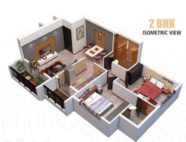 Floor plan of 2 BHK 567 Sq. Ft. Apartment in Gayatri Surval Heights, Thane