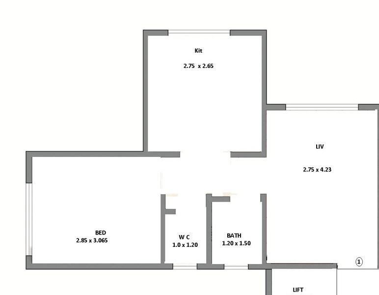 Floor plan of 1 BHK 486 Sq. Ft. Apartment in GBK Vishwajeet Dwellings, Thane