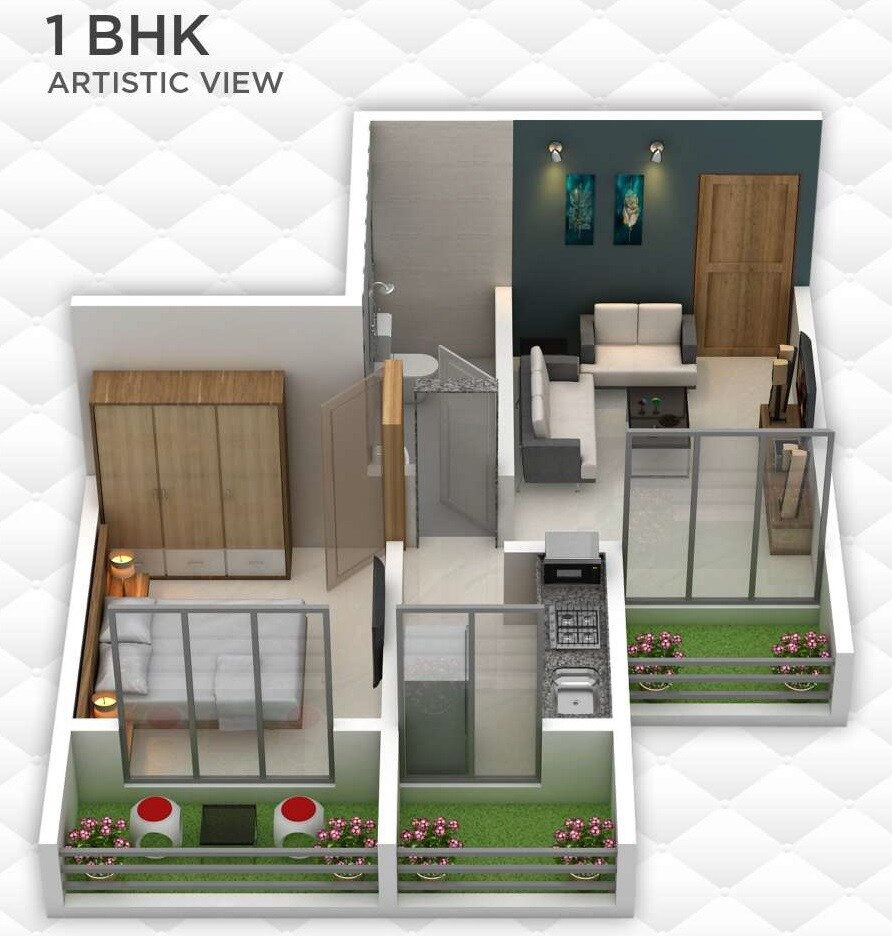 Floor plan of 1 BHK 382 Sq. Ft. Apartment in GBK Vishwajeet Empire, Thane