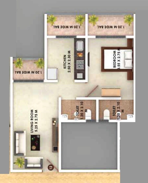 Floor plan of 1 BHK 472 Sq. Ft. Apartment in GBK Vishwajeet Empire, Thane