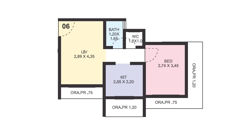 Floor plan of 1 BHK 664 Sq. Ft. Apartment in GBK Vishwajeet Greens, Thane