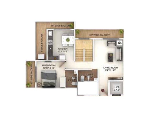 Floor plan of 1 BHK 396 Sq. Ft. Apartment in GBK Vishwajeet Heritage, Thane