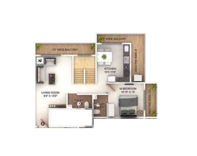 Floor plan of 1 BHK 428 Sq. Ft. Apartment in GBK Vishwajeet Heritage, Thane