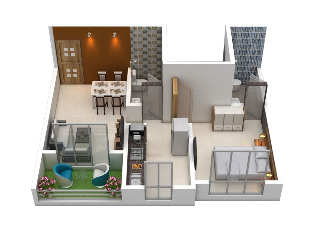 Floor plan of 1 BHK 317 Sq. Ft. Apartment in GBK Vishwajeet Pink City, Thane