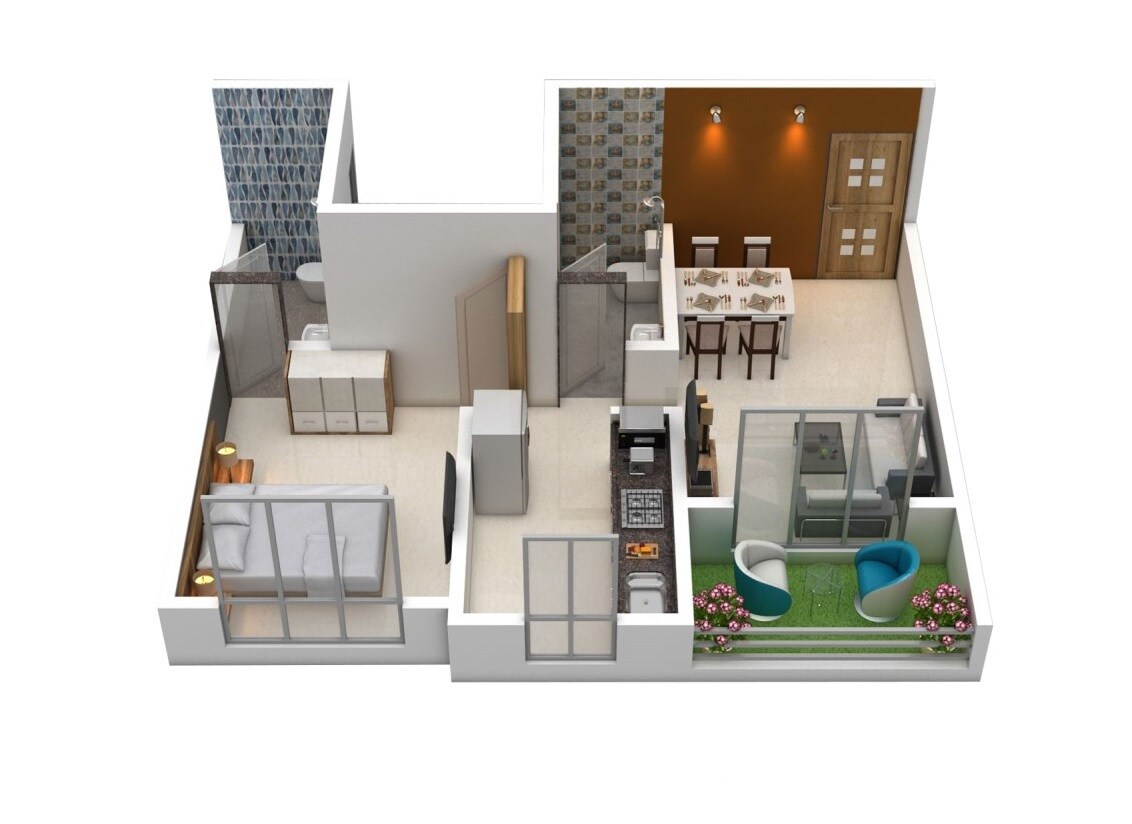 Floor plan of 1 BHK 334 Sq. Ft. Apartment in GBK Vishwajeet Pink City, Thane