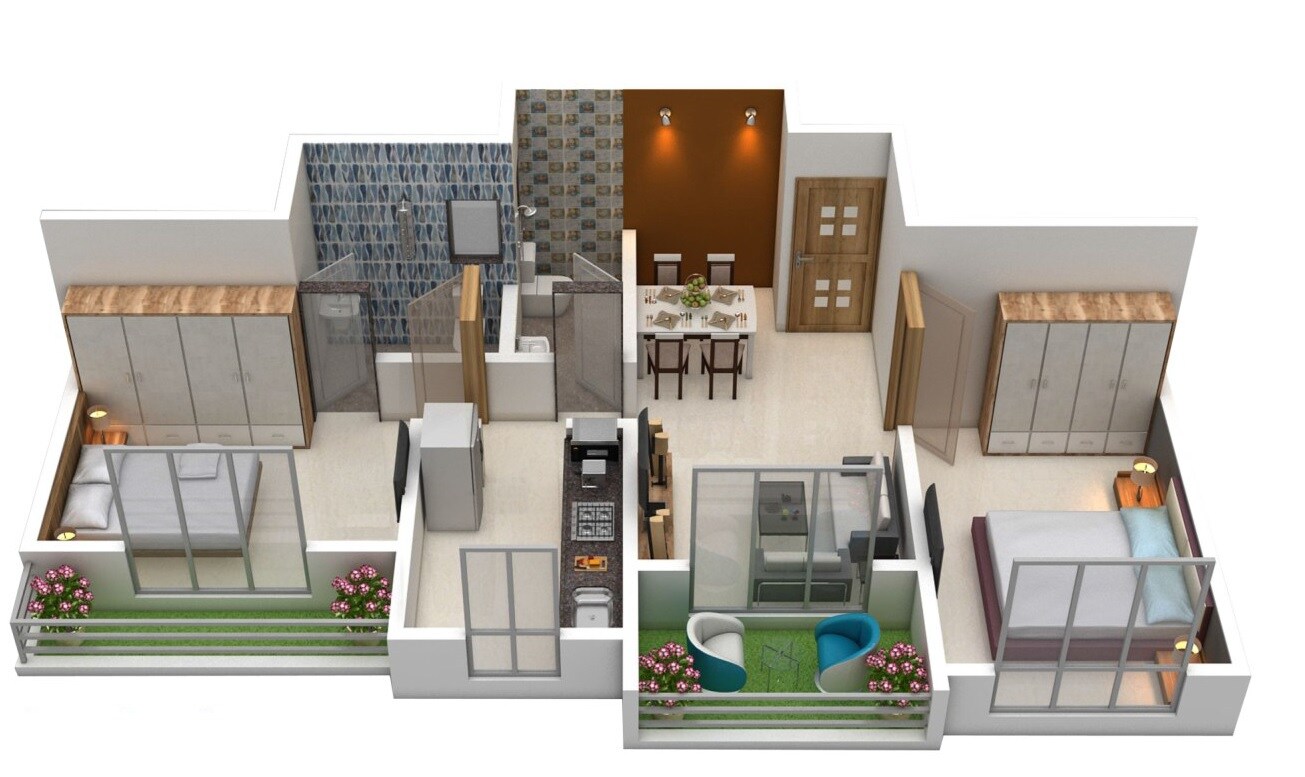 Floor plan of 2 BHK 398 Sq. Ft. Apartment in GBK Vishwajeet Pink City, Thane