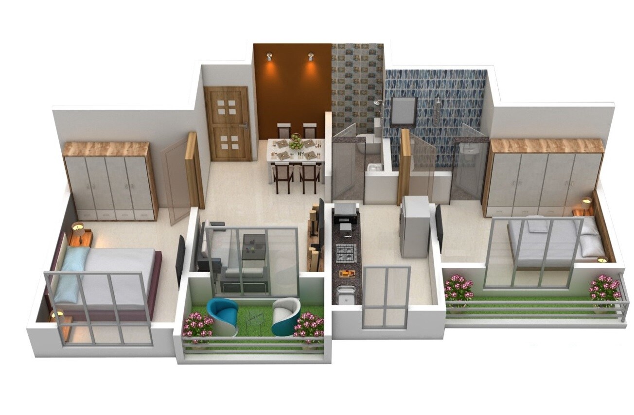 Floor plan of 2 BHK 449 Sq. Ft. Apartment in GBK Vishwajeet Pink City, Thane