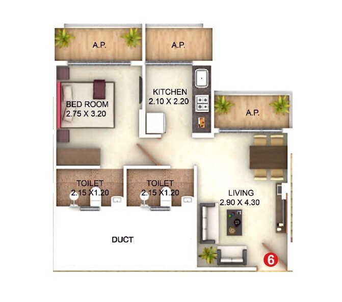 Floor plan of 1 BHK 437 Sq. Ft. Apartment in GBK Vishwajeet Precious Phase 1, Thane