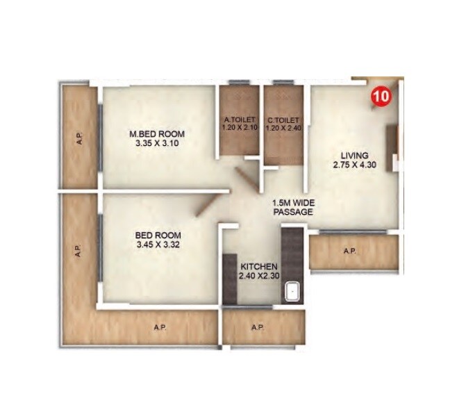 Floor plan of 2 BHK 596 Sq. Ft. Apartment in GBK Vishwajeet Precious Phase 1, Thane