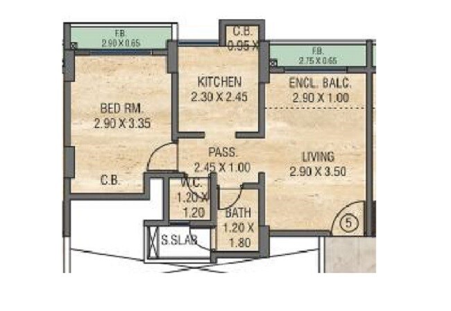 Floor plan of 1 BHK 337 Sq. Ft. Apartment in GE The Universe, Thane