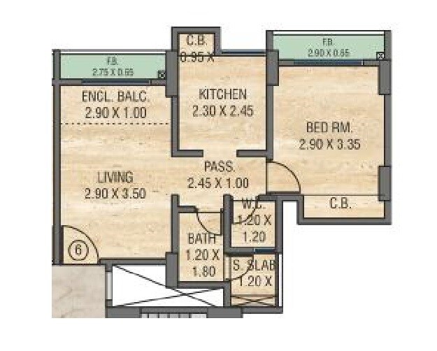 Floor plan of 1 BHK 376 Sq. Ft. Apartment in GE The Universe, Thane