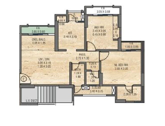 Floor plan of 2 BHK 576 Sq. Ft. Apartment in GE The Universe, Thane