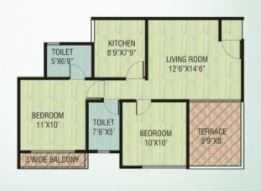 Floor plan of 2 BHK 602 Sq. Ft. Apartment in Gebi Prerna, Thane