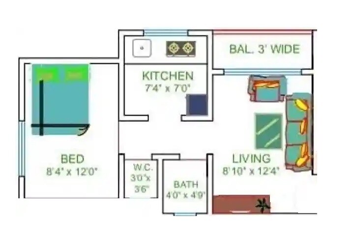 Floor plan of 1 BHK 300 Sq. Ft. Apartment in Giriraj Darshan, Thane