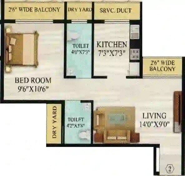 Floor plan of 1 BHK 484 Sq. Ft. Apartment in Global Piyush Majestic, Thane