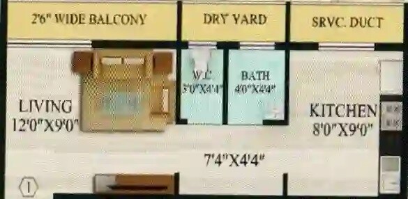 Floor plan of 260 Sq. Ft. Studio in Global Piyush Majestic, Thane