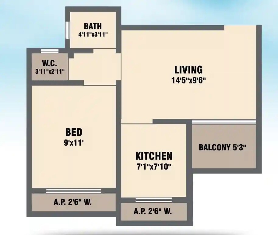 Floor plan of 1 BHK 431 Sq. Ft. Apartment in GLS Sai Shivansh, Thane