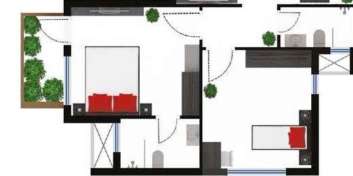 Floor plan of 2 BHK 1044 Sq. Ft. Apartment in Godrej Edenwoods, Thane