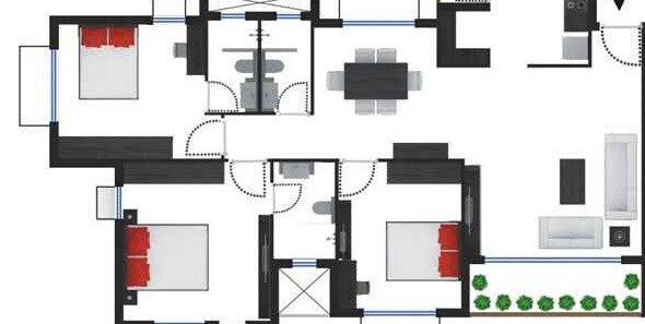 Floor plan of 3 BHK 1820 Sq. Ft. Apartment in Godrej Edenwoods, Thane