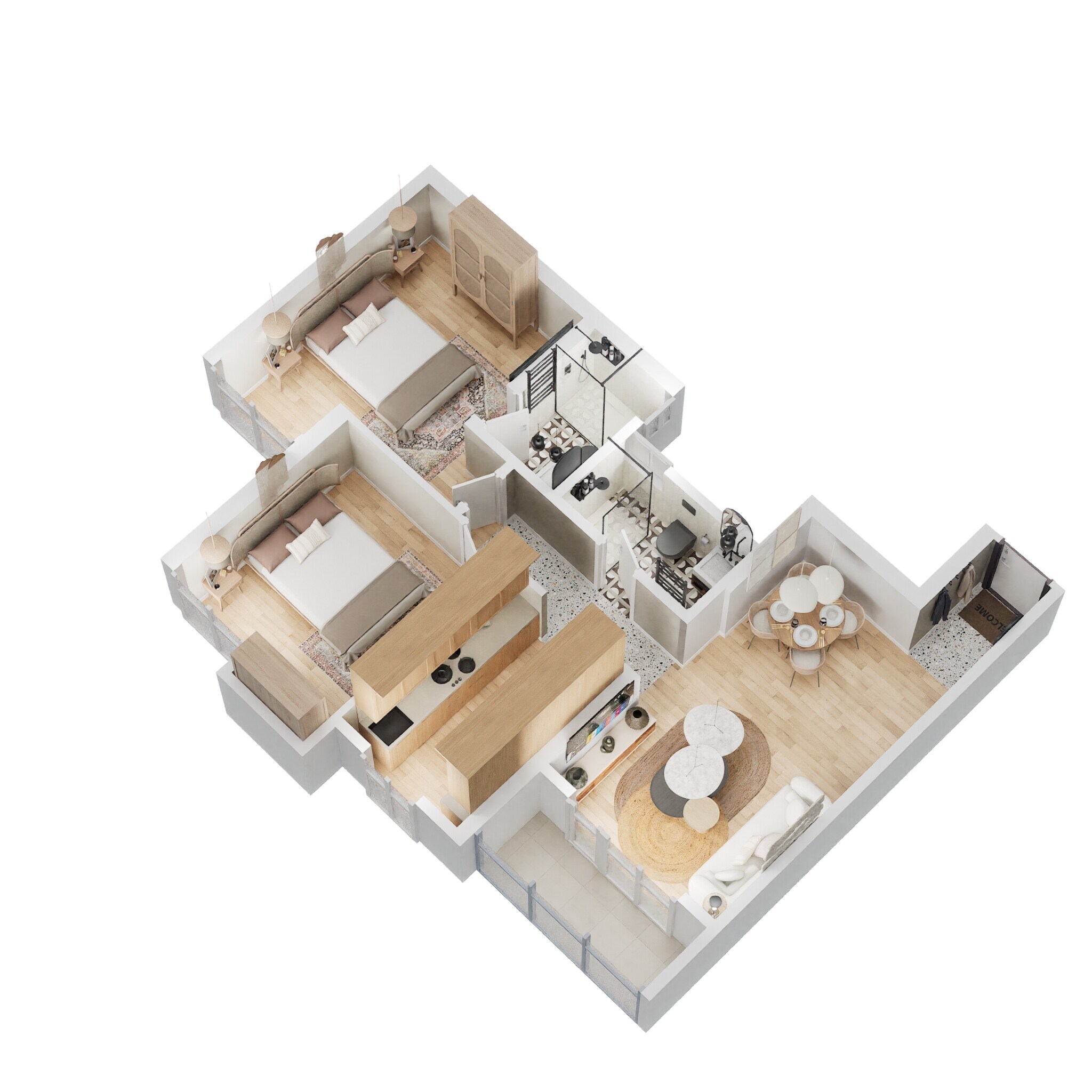 Floor plan of 2 BHK 708 Sq. Ft. Apartment in Godrej Emerald, Thane
