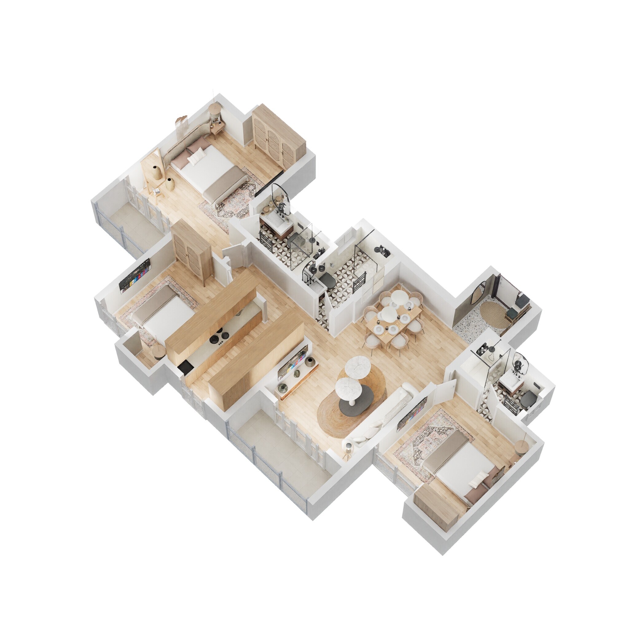 Floor plan of 3 BHK 908 Sq. Ft. Apartment in Godrej Emerald, Thane