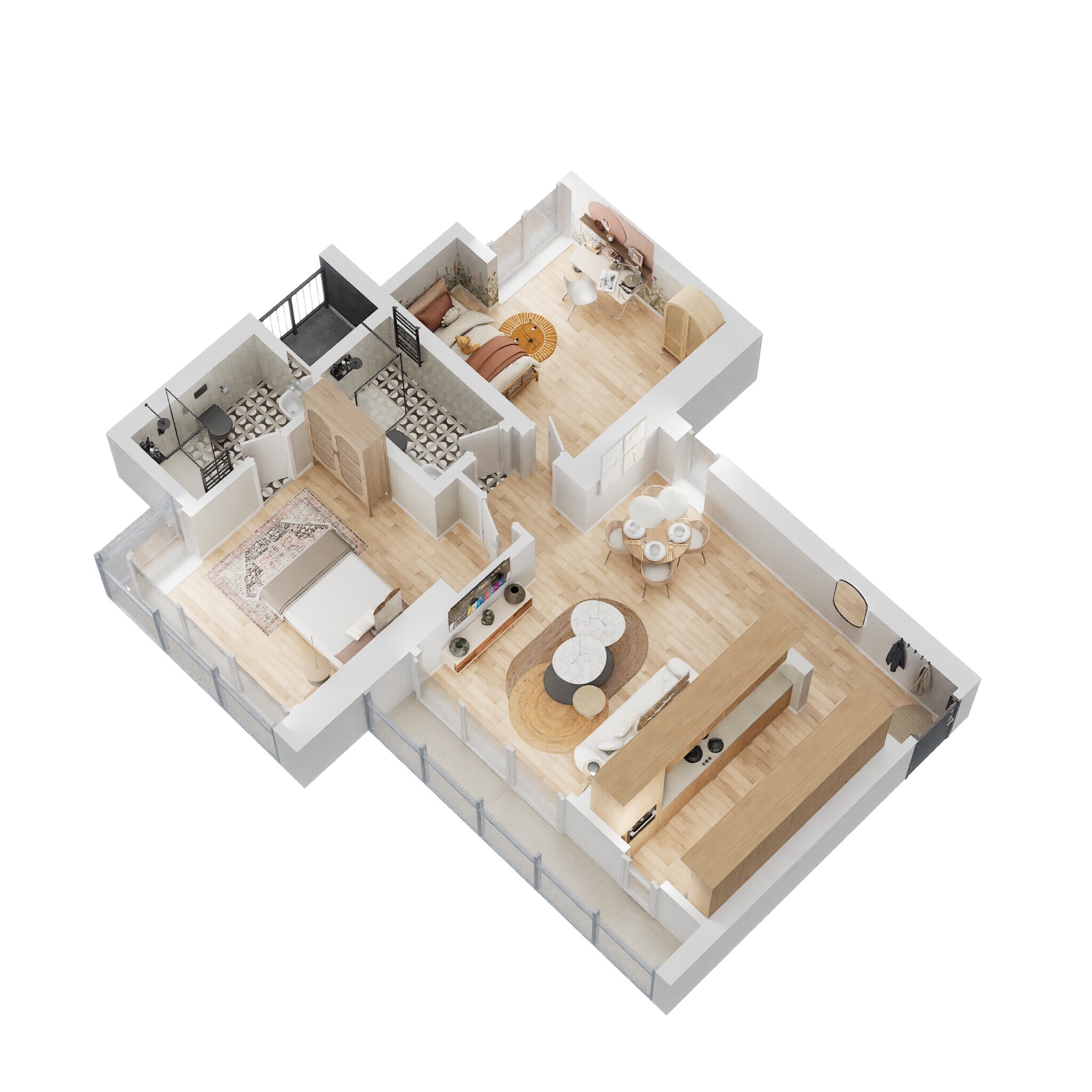 Floor plan of 2 BHK 724 Sq. Ft. Apartment in Godrej Exquisite, Thane