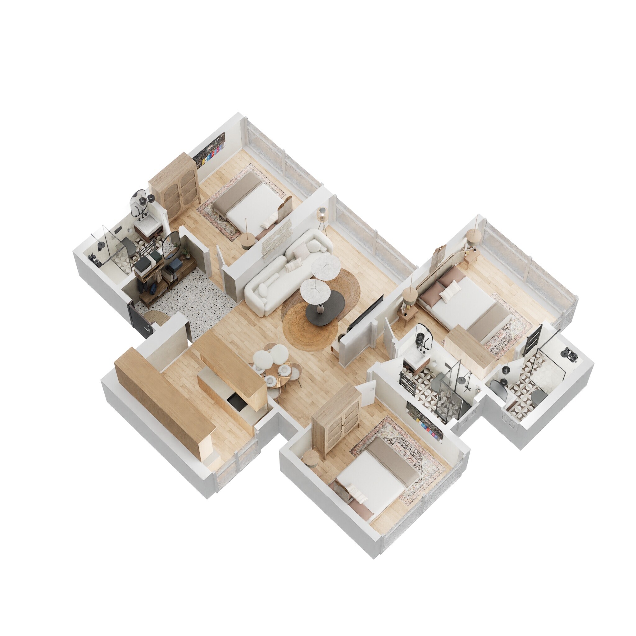 Floor plan of 3 BHK 922 Sq. Ft. Apartment in Godrej Exquisite, Thane