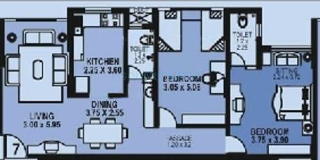 Floor plan of 2 BHK 1106 Sq. Ft. Apartment in Godrej Riverside, Thane