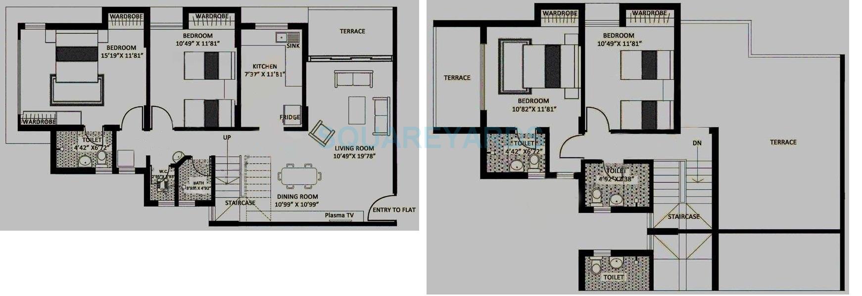 Floor plan of 4 BHK 2200 Sq. Ft. Apartment in Godrej Riverside, Thane