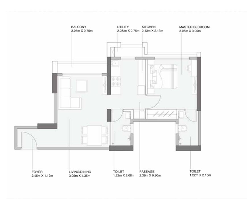 Floor plan of 1 BHK 362 Sq. Ft. Apartment in Godrej Sky Gardens Vihaa, Thane