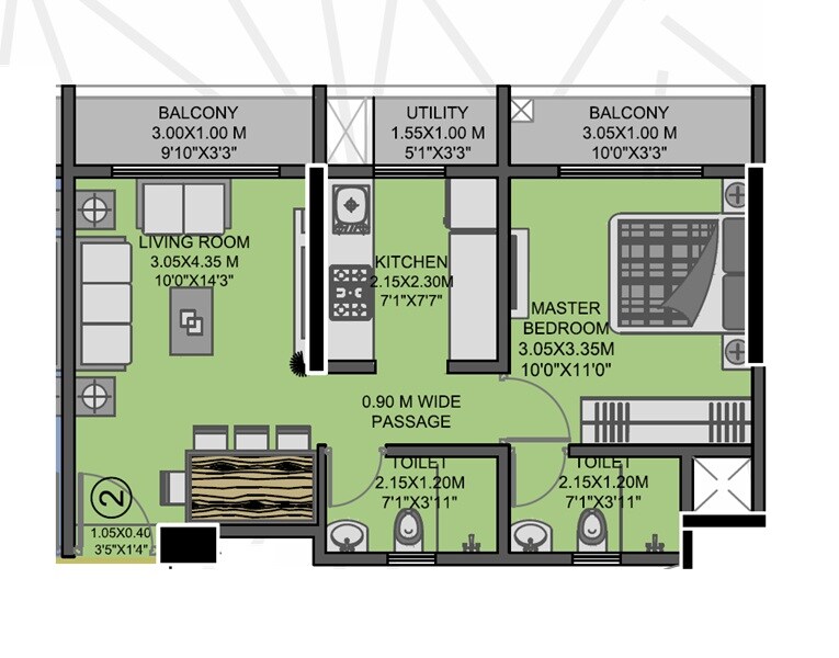 Floor plan of 1 BHK 450 Sq. Ft. Apartment in Golden Dream Land, Thane
