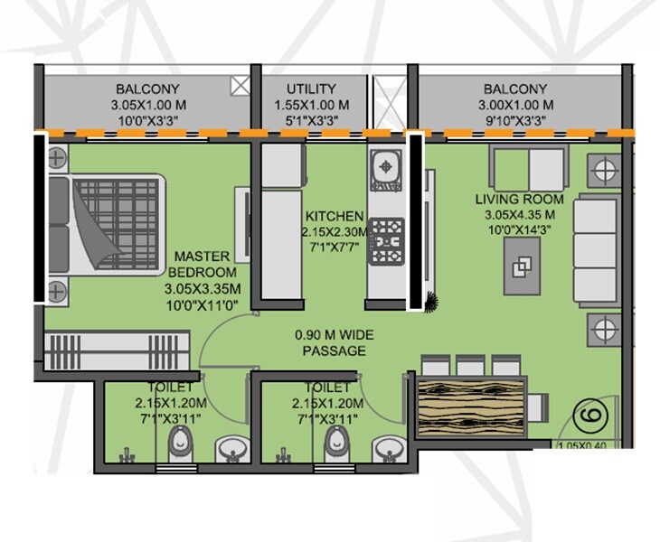 Floor plan of 1 BHK 500 Sq. Ft. Apartment in Golden Dream Land, Thane