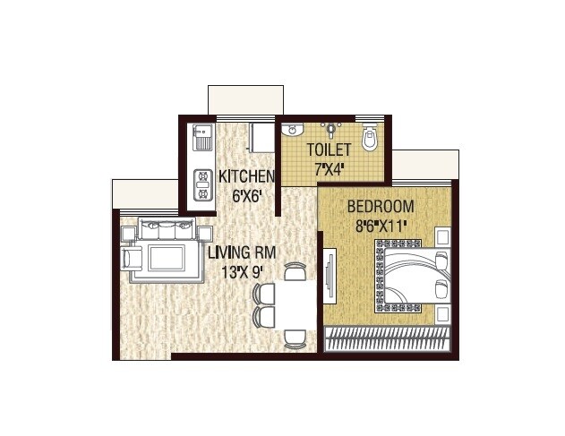 Floor plan of 1 BHK 259 Sq. Ft. Apartment in A Plus Golden Vann, Thane