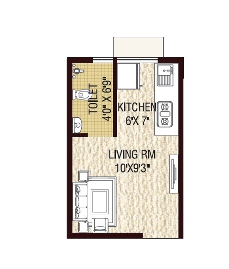 Floor plan of 163 Sq. Ft. Studio in A Plus Golden Vann, Thane