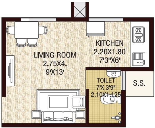 Floor plan of 192 Sq. Ft. Studio in A Plus Golden Vann, Thane