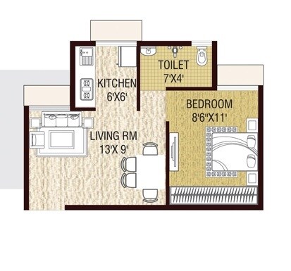 Floor plan of 1 BHK 292 Sq. Ft. Apartment in Golden Vann Phase 4, Thane