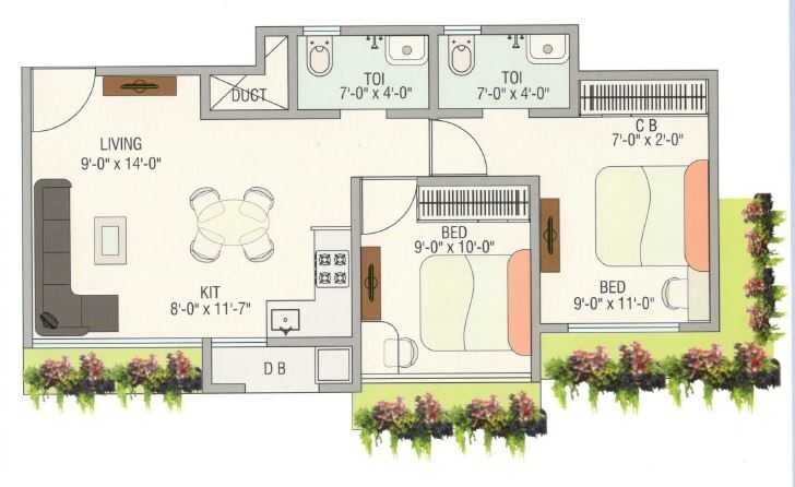 Floor plan of 2 BHK 509 Sq. Ft. Apartment in Goldstar Decent Homes, Thane