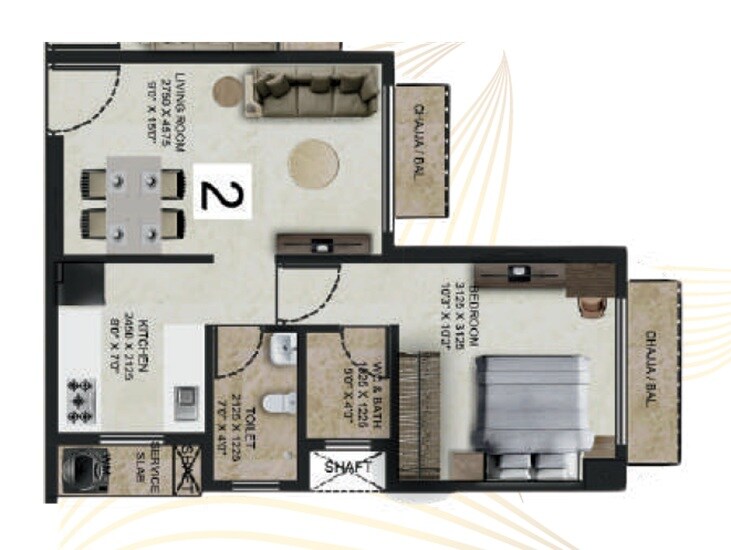 Floor plan of 1 BHK 385 Sq. Ft. Apartment in Gopal Gaondevi Crown, Thane