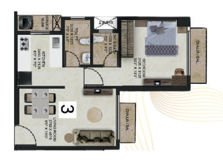 Floor plan of 1 BHK 464 Sq. Ft. Apartment in Gopal Gaondevi Crown, Thane