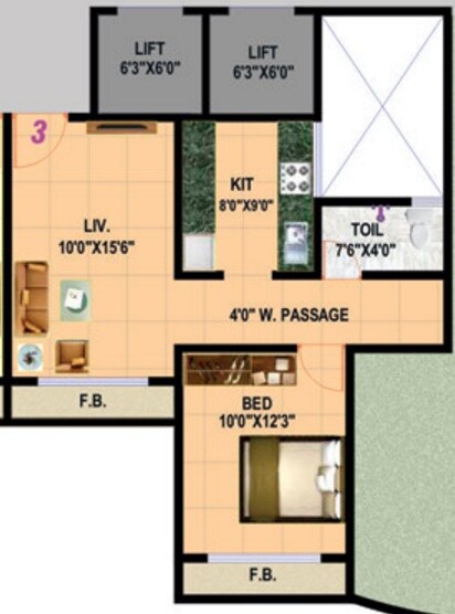 Floor plan of 1 BHK 441 Sq. Ft. Apartment in Gopal Krishna Paradise, Thane