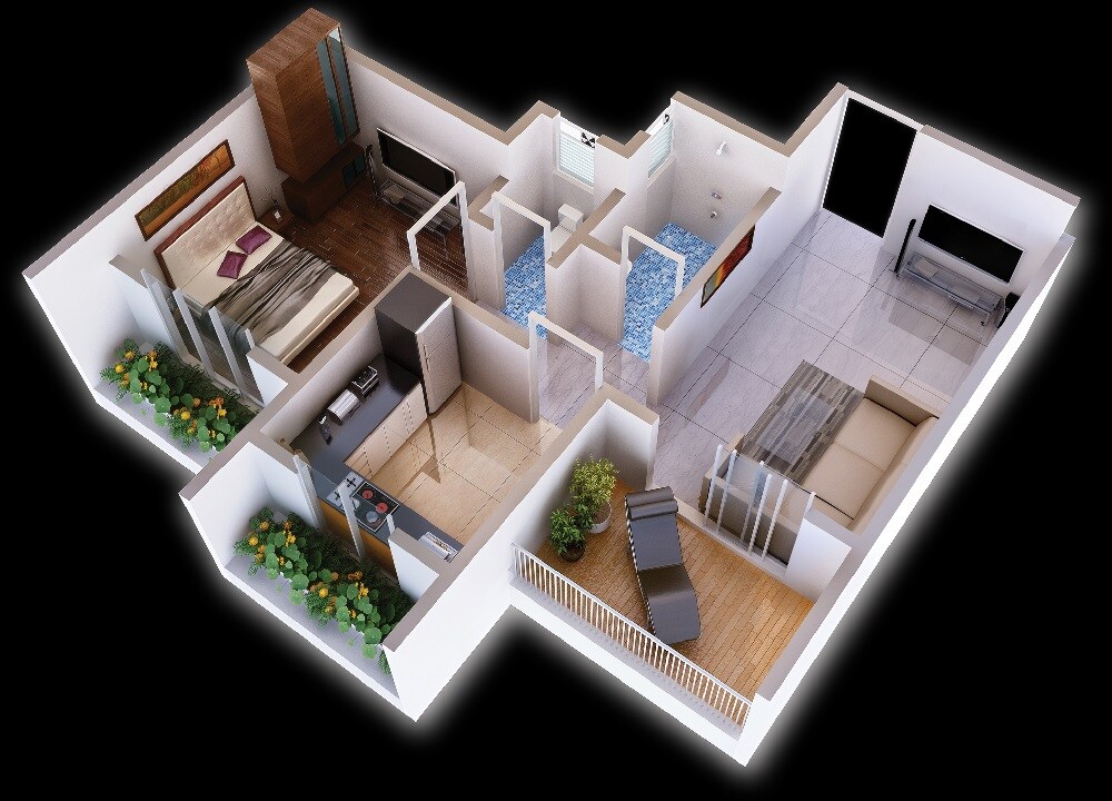 Floor plan of 1 BHK 306 Sq. Ft. Apartment in Gopal Krishna Square, Thane