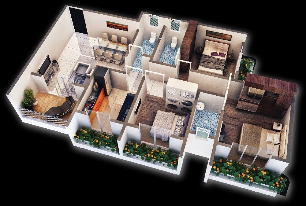 Floor plan of 3 BHK 568 Sq. Ft. Apartment in Gopal Krishna Square, Thane