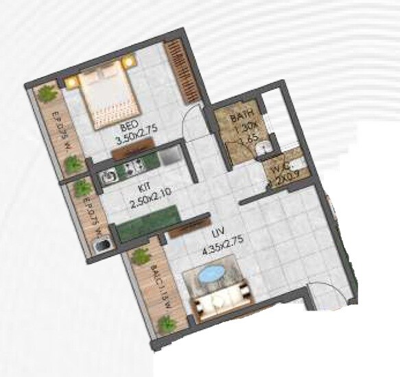 Floor plan of 1 BHK 345 Sq. Ft. Apartment in Gopal Krishna Titwala, Thane