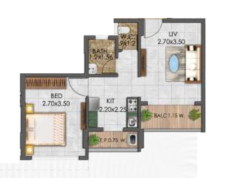 Floor plan of 1 BHK 455 Sq. Ft. Apartment in Gopal Krishna Titwala, Thane