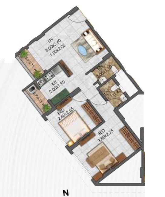 Floor plan of 2 BHK 492 Sq. Ft. Apartment in Gopal Krishna Titwala, Thane