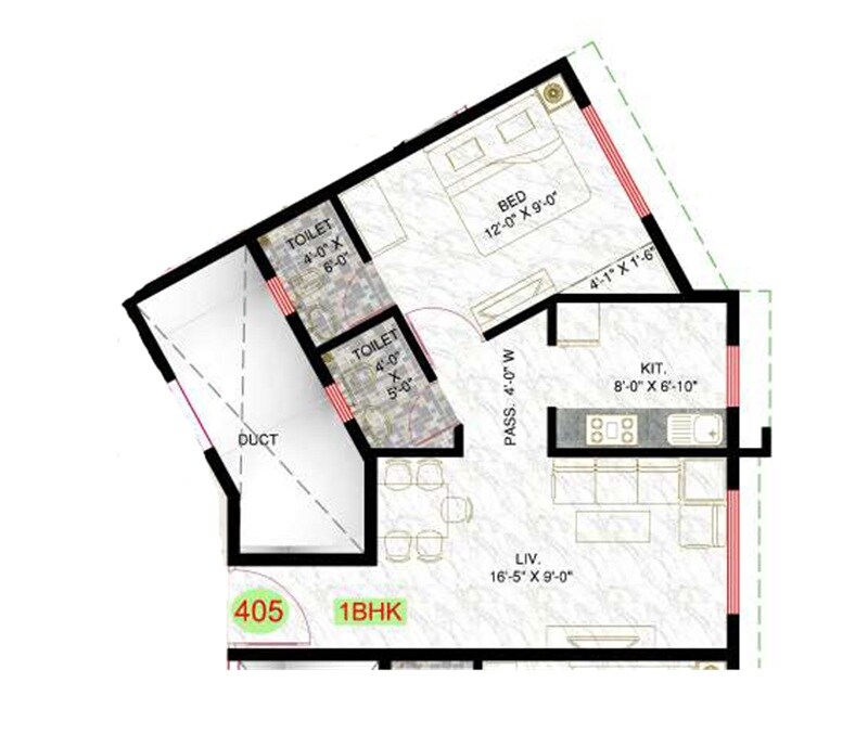 Floor plan of 1 BHK 419 Sq. Ft. Apartment in GPS Neelkrishna, Thane