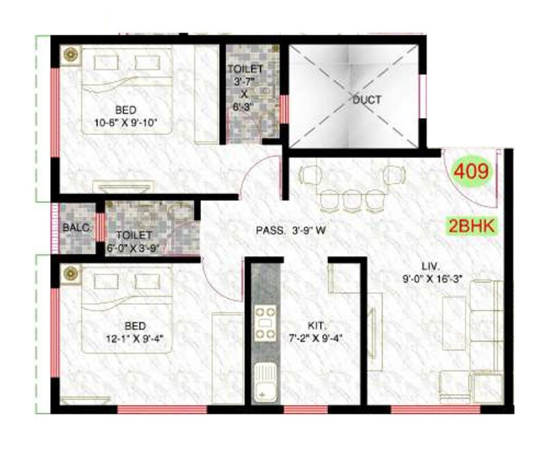 Floor plan of 2 BHK 472 Sq. Ft. Apartment in GPS Neelkrishna, Thane